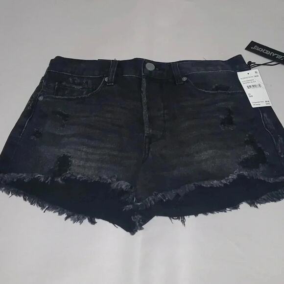 BlankNYC Washed Black Jean Shorts High Rise Button Fly Distressed Raw Hem 27 NWT - Picture 1 of 15